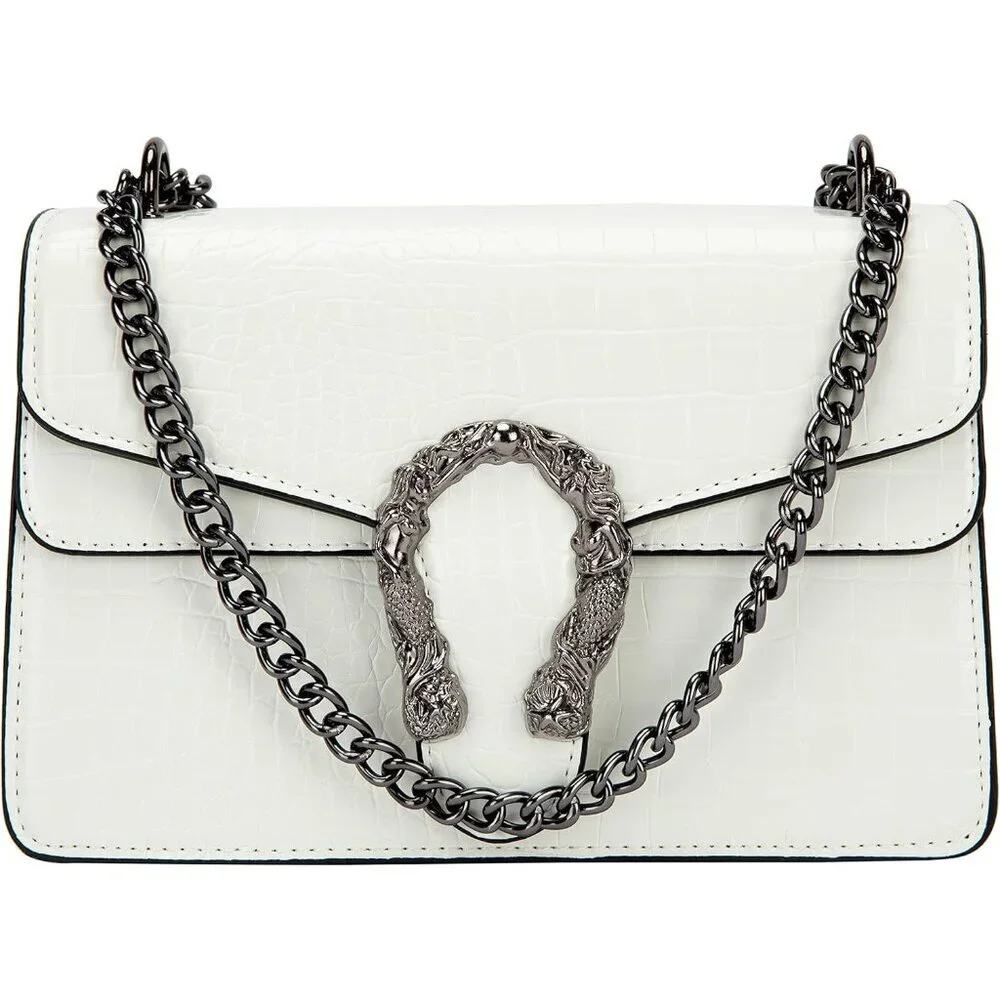 ⚡Women's White Snake Vegan Leather Print Casual Satchel Crossbody Handbag